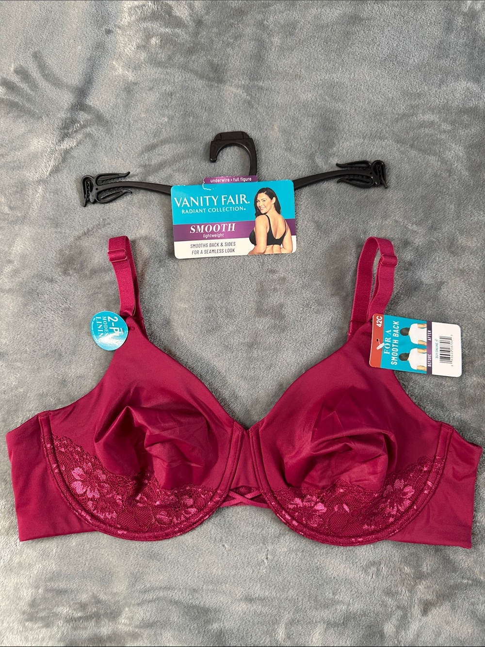 NWT Vanity Fair Smooth Underwire Bra in Raspberry Sz 42 C